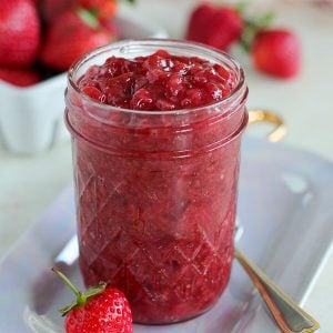 Homemade Strawberry Jam in a glass jar.