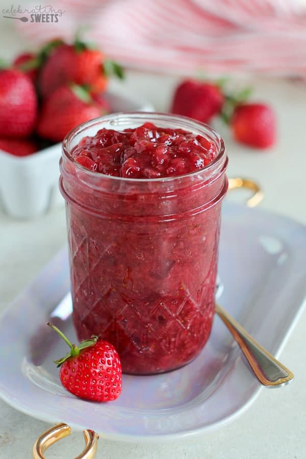 Homemade Strawberry Jam in a glass jar.