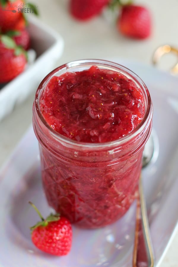 Strawberry jam in a jar.