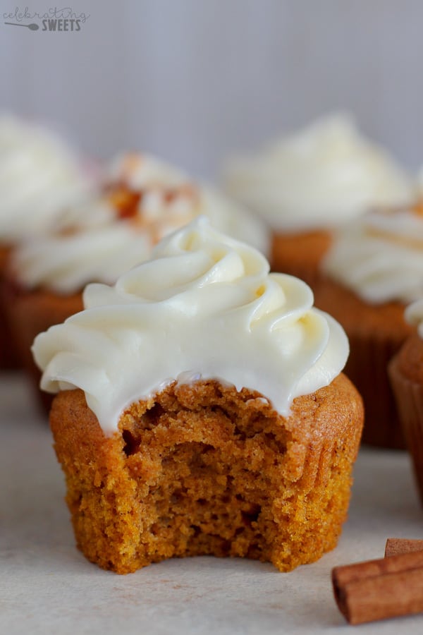 Pumpkin Cupcakes with Maple Frosting - Celebrating Sweets