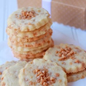 Shortbread cookies on a white board.