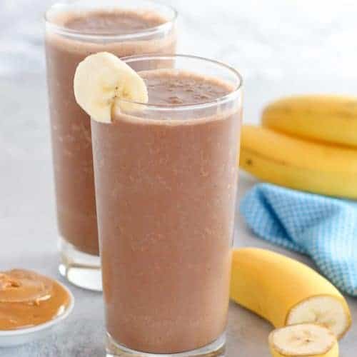 Chocolate Peanut Butter Banana Smoothie - Celebrating Sweets