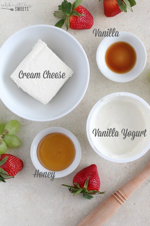 Ingredients for cream cheese fruit dip.