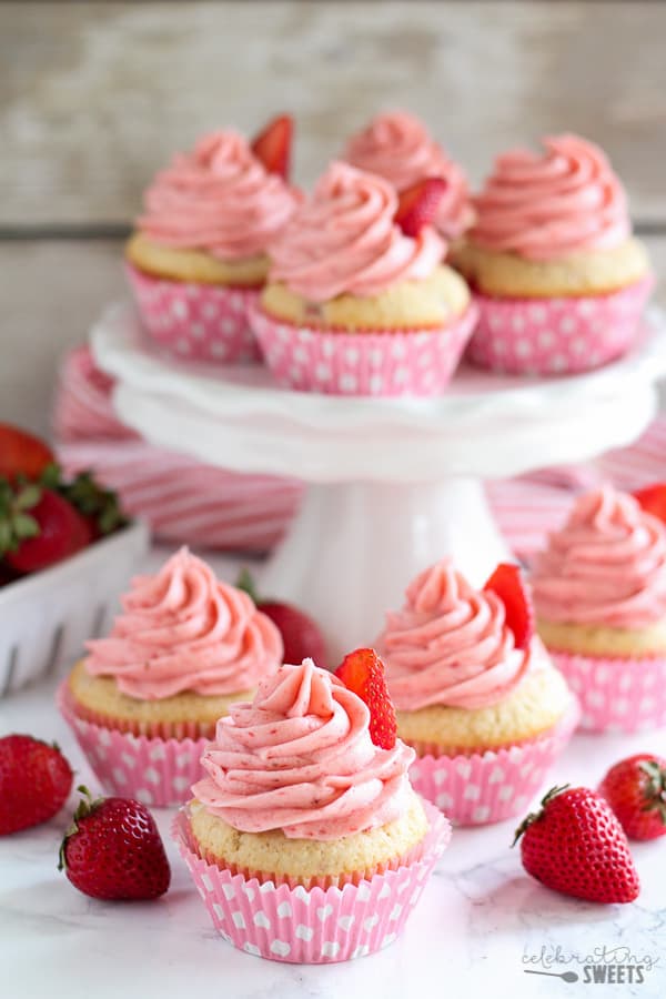 Strawberry Cupcakes with Strawberry Frosting - Celebrating Sweets