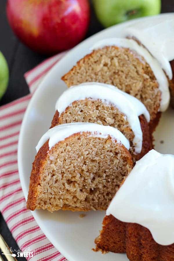 Slices of apple bundt cake.