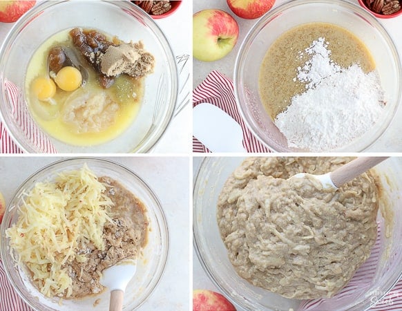 Ingredients in a bowl for making apple bread