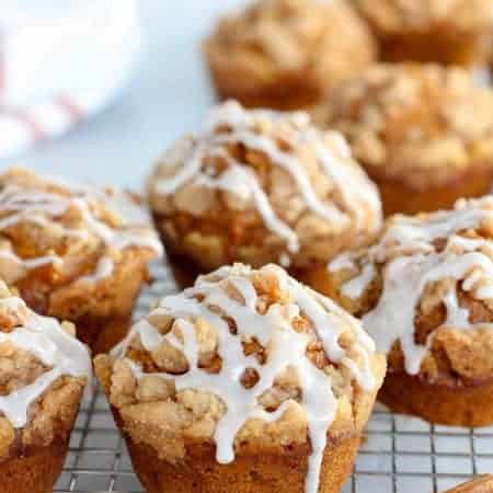 Pumpkin Muffins with crumb topping and icing.