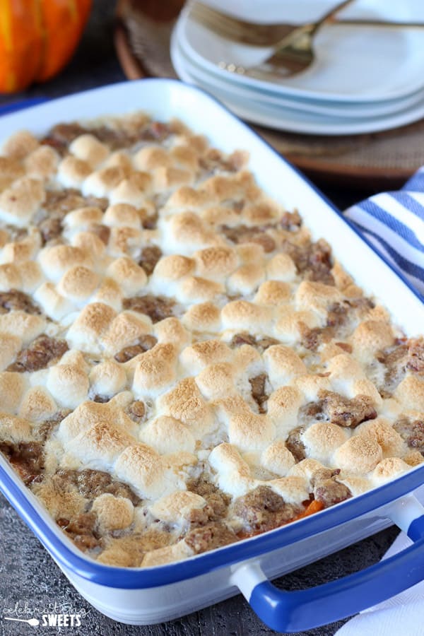 Sweet Potato Casserole with Marshmallows and Streusel - Celebrating Sweets