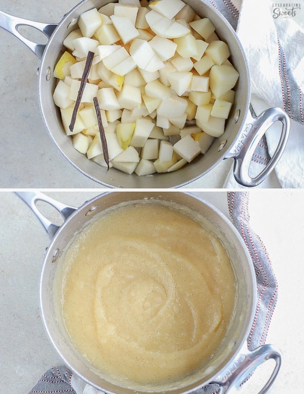 Pears in a saucepan.
