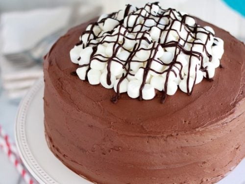 Triple Chocolate Layer Cake with Marshmallow Frosting - Little Sugar Snaps