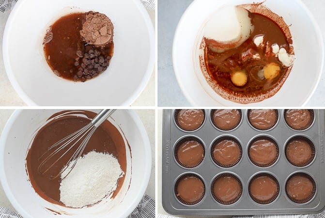 How to make chocolate cupcakes (ingredients in a bowl).