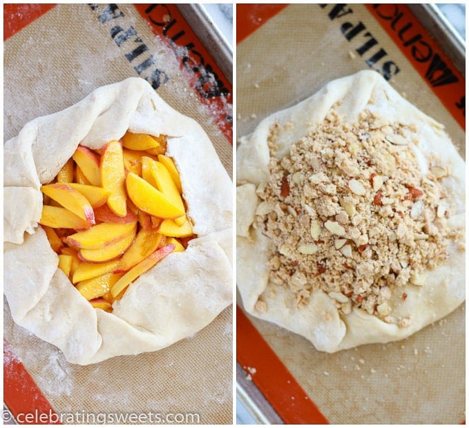 Peach pie on a baking sheet before baking. 