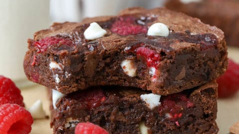 Raspberry and white chocolate brownies - tart, juicy raspberries