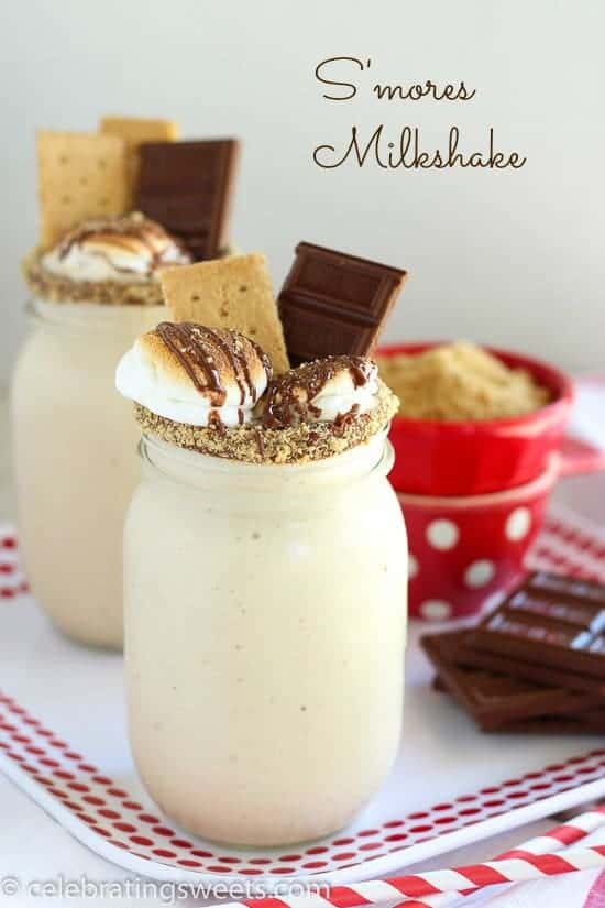 Milkshakes topped with toasted marshmallow and chocolate.