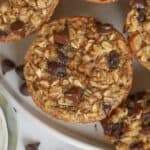 Baked oatmeal cup with raisins and chocolate