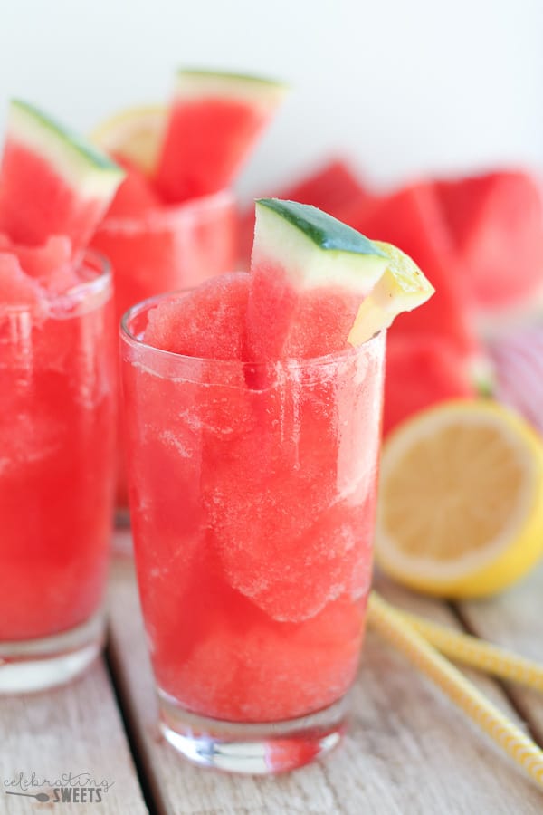 Watermelon lemonade slushie in a glass.