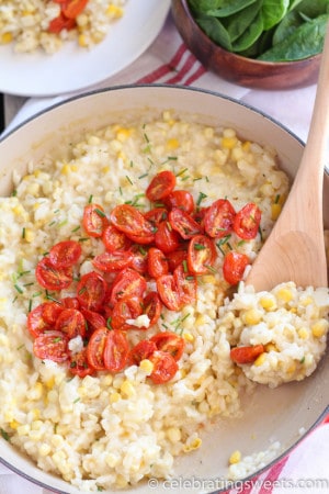 Corn Risotto with Roasted Tomatoes - Celebrating Sweets