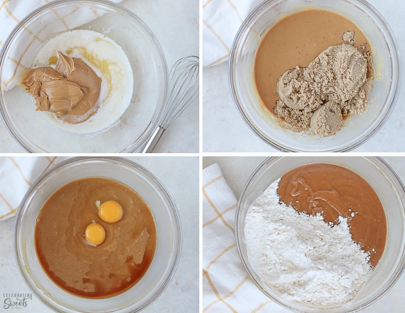 Step by step how to make peanut butter bars.