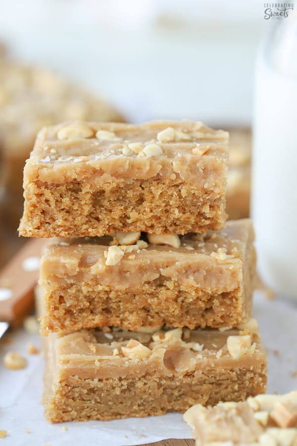 A stack of three peanut butter bars.