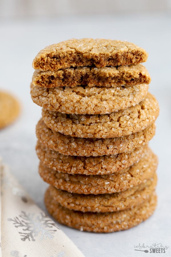 Stack of ginger molasses cookies. 