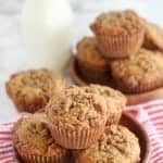 Wooden plate with banana muffins.