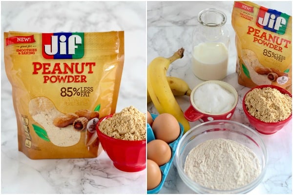 Jif peanut powder and ingredients for banana muffins. 