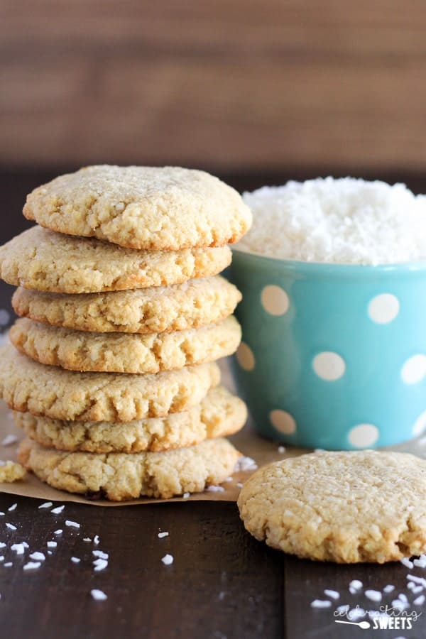 Stack of almond coconut cookies.