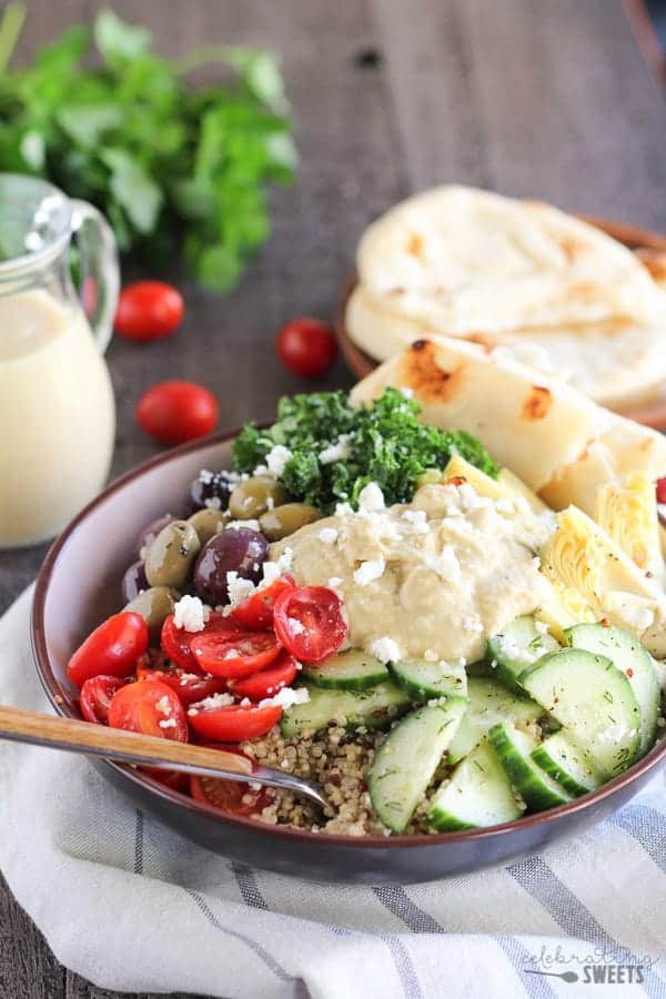 A bowl of salad with Hummus