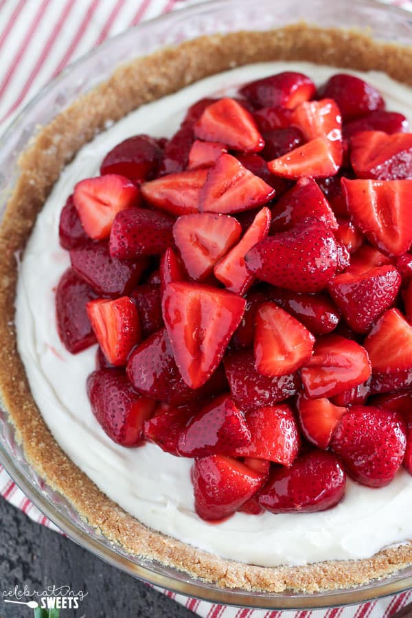 Closeup of strawberry pie.