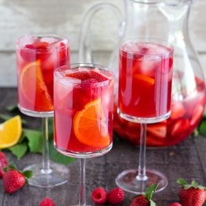 Three glasses of strawberry sangria.