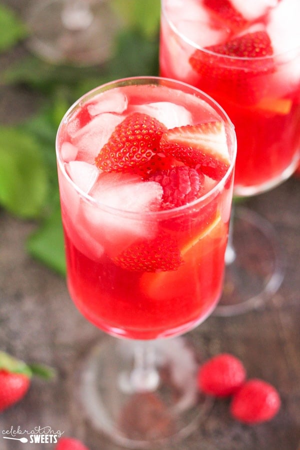 A close up of Strawberry Sangria.