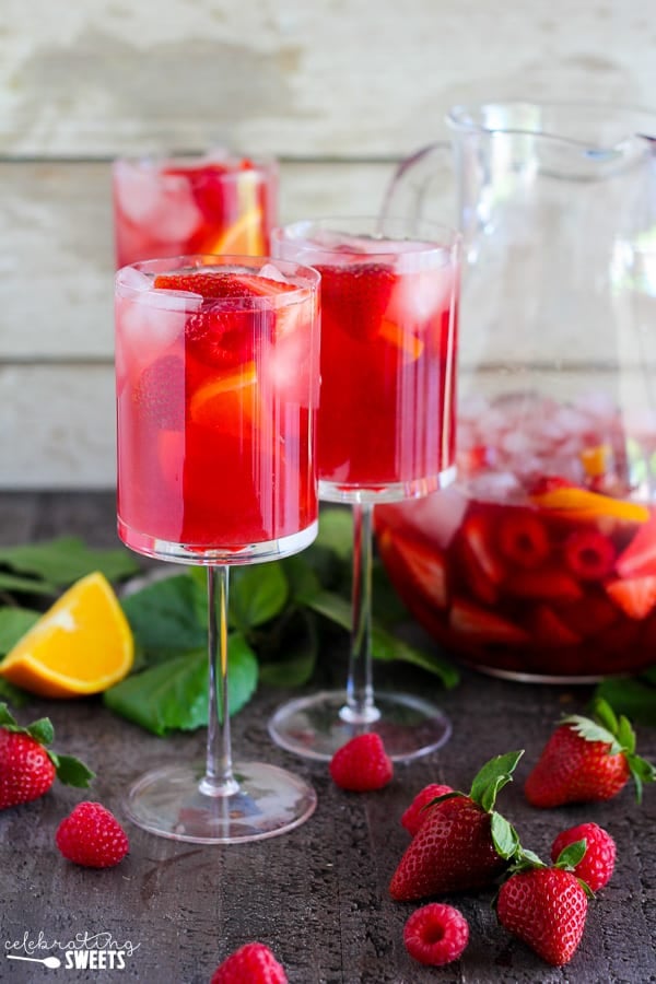 Two glasses of strawberry sangria.