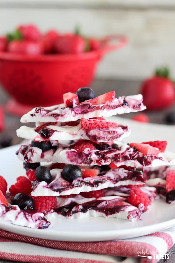 Stack of frozen yogurt bark.