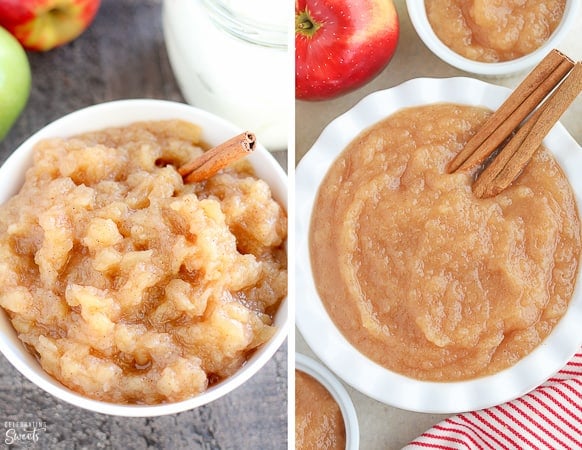 Homemade applesauce in two white bowls