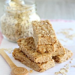 Stack of peanut butter granola bars.