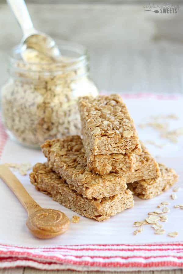 Stack of peanut butter granola bars.