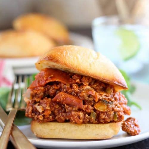 Sloppy joe on a ciabatta bun.