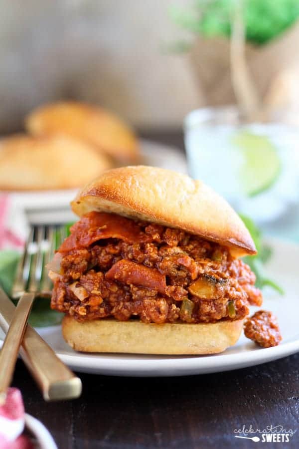 Sloppy joe on a ciabatta bun.