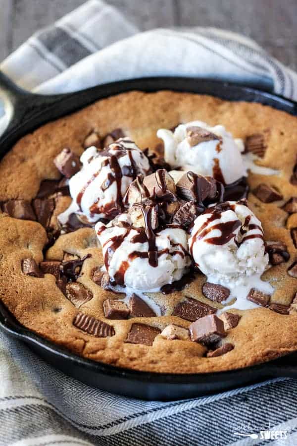 Skillet Candy Bar Chocolate Chip Cookie - Lolo Home Kitchen