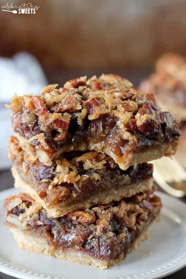 Chocolate Pecan Pie Bars with Coconut - Celebrating Sweets