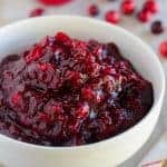 Cranberry sauce in a white bowl.