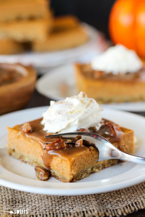 Pumpkin Pie Bars served with Pecan Praline Topping