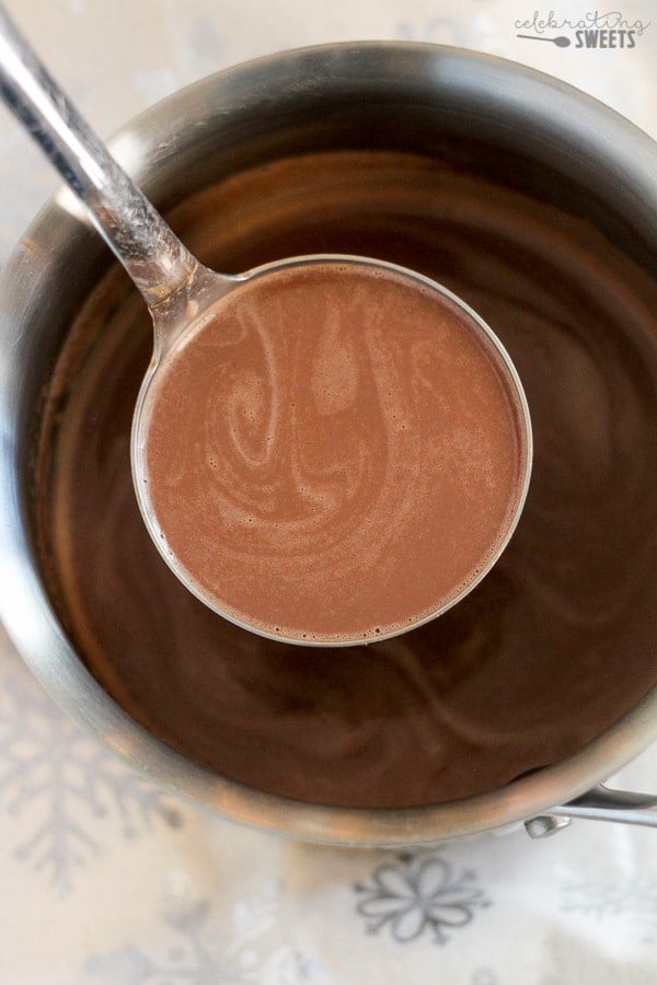 Ladle of hot chocolate. 
