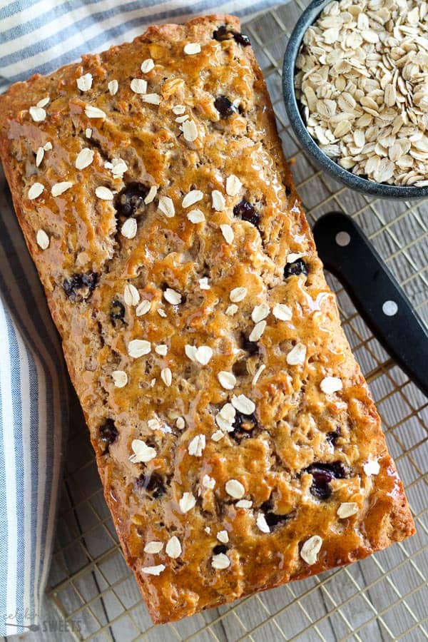 Loaf of blueberry oatmeal bread.