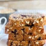 Stack of blueberry oatmeal bread.