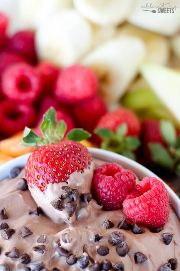Chocolate dip with berries.