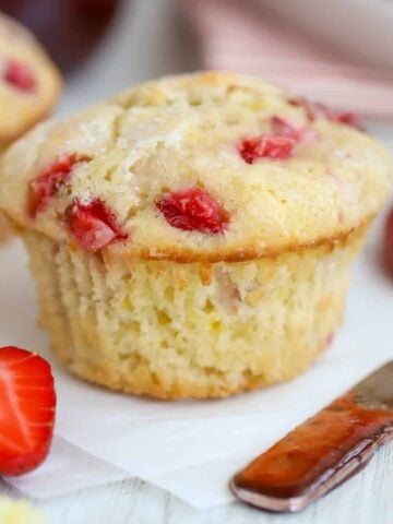 Strawberry Muffin on white parchment paper.