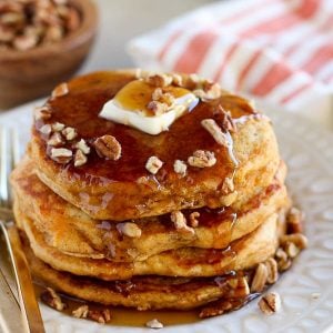 Stack of sweet potato pancakes