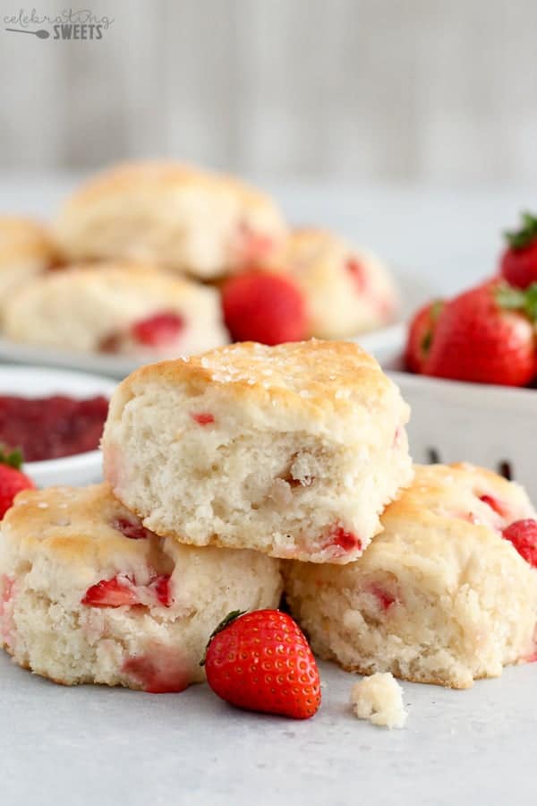 Stack of strawberry biscuits.
