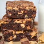 Stack of three peanut butter brownies